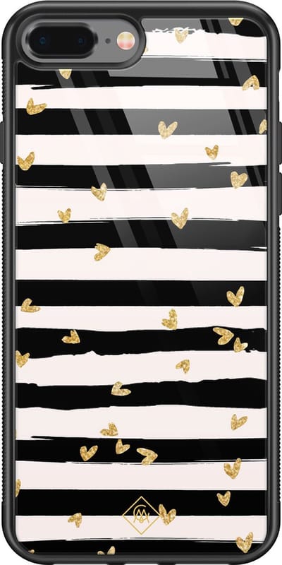 Casimoda® hoesje - Geschikt voor iPhone 8 Plus - Hart Streepjes - Luxe Hard Case Zwart - Backcover telefoonhoesje - Zwart