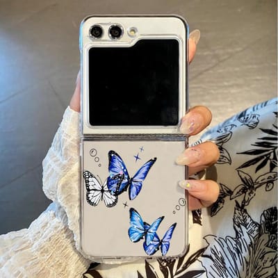 Goud Vlinder Print Transparant Opvouwbaar Hoesje Voor Samsung Galaxy Z Flip 7 6 5 4 3 5G Hard Telefoonhoesje Voor Samsung Z Flip5 Flip6 Flip7 Galaxy Z Flip6