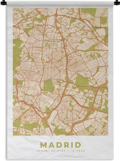 Wandkleed - Wanddoek - Madrid - Vintage - Stadskaart - Plattegrond - Kaart - 120x180 cm - Wandtapijt