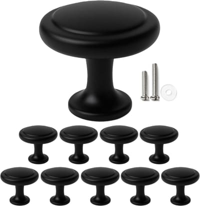10 X MSQDESIGN Kastknoppen zwart (Metaal) - zwarte Deurknopjes - Meubelknoppen zwart voor keuken , kast en deurjes - Deurknopjes zwart - Handgreep - Moderne Meubelknop zwart - Deurknopjes zwart rond - Deurknoppen zwart - Ladeknoppen voor deurtjes