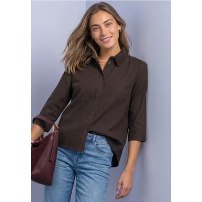 Overhemd met 3/4-mouwen en corduroy-mix