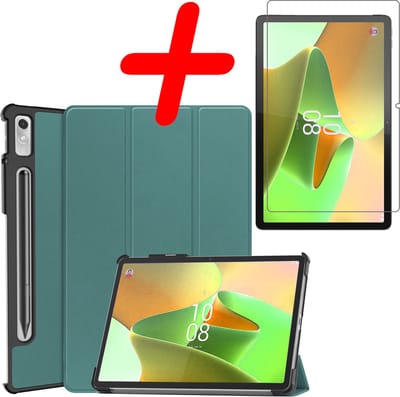 Hoesje Geschikt voor Lenovo Tab P11 Pro - Met Screenprotector - Trifold Bookcase - Hard Cover Case - Met Uitsparing Geschikt voor Lenovo Pen - Hardcover Book - Tablet Hoes - Donkergroen