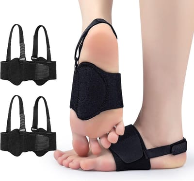 Inlegzolen - Orthesen - 2 paar steunzolen voor de voetboog - Verlichting van fasciitis plantaris voor mannen en vrouwen - Comfort verbeterde compressiebanden voor de voetboog - Correctieve voetboogmouwen met gelpads - Zwart