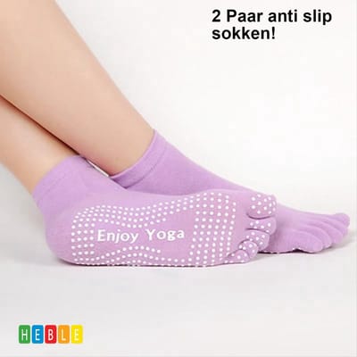 *** 2 Paar Teen sokken, Yoga, Sport, Fitness, Pilatus , Anti-slip - Ademend - van Heble® ***