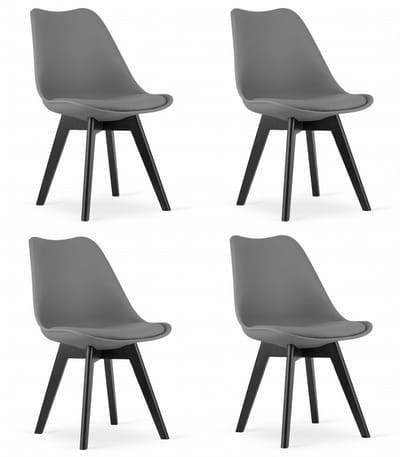 Set van 4 Stoelen MARK – Grafietgrijs, Zwarte Poten, Kunststof Zitting met Kunstlederen Kussen, Strak Design, Ergonomisch, Geschikt voor Keuken, Eetkamer, Kantine en Werkruimte, Max. 120 kg