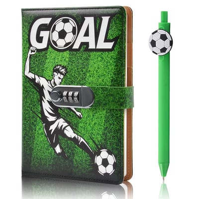 Dailygoods- Voetbaldagboek A5 - 2-delige Set - Notitieboek met Slot - Voetbalbalpen - 200 Pagina's - Ideaal voor Jongens 6-16 Jaar
