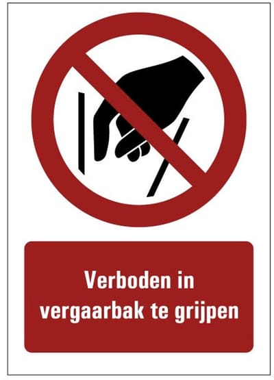 Verboden in vergaarbak te grijpen tekststicker 210 x 148 mm (A5)