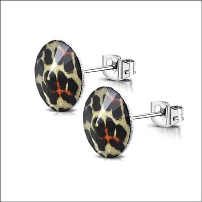 Aramat Jewels | Oorbellen | Acryl Ronde Panter Look Oorbellen Dierenhuid 10mm | Bruin-Beige | |10mm | Staal | Volwassenen | Verkleurd niet