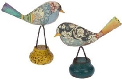 2 Vogeltjes staand metaal op rond voetje, . 12x4,5x12cm