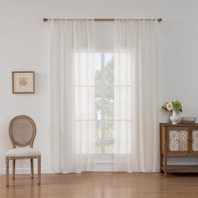 Linnenlook slub voile gordijnen met oogjes voor woonkamer slaapkamer modern boho natuurlijk gordijn semi-transparant oogjesgordijn transparant, 132 x 160 cm