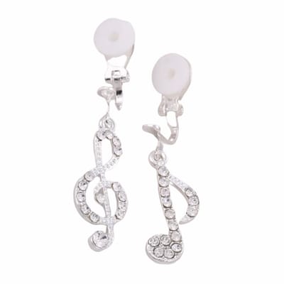Clip Oorbellen -Muziek- strass- zilverkleur- geen gaatje- Charme Bijoux