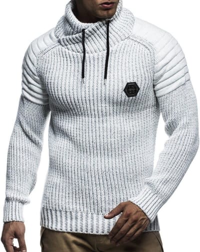 Heren gebreide hoodie met lange mouwen en sjaalkraag