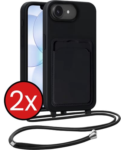 Hoesje Geschikt voor iPhone 17e Hoesje Siliconen Case Met Koord - Hoes Geschikt voor iPhone 17e Hoesje Backcover Met Telefoonkoord - Zwart - 2 PACK