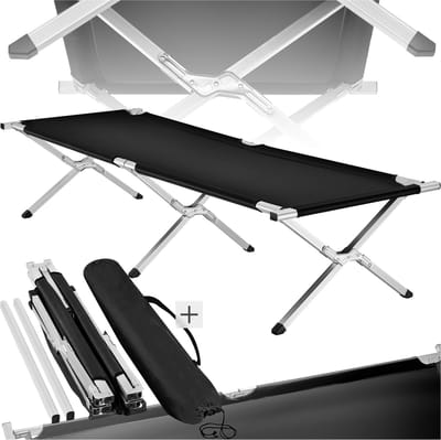tectake® XL Veldbed - Campingbed van Aluminium, Lichtgewicht en Draagvermogen tot 150 kg, Inclusief Transporttas - zwart