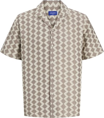 Jack & Jones Overhemd Jorsummer Luke Texture Resort Shirt 12285392 Mocha Meringue/diamond Mannen Maat - M