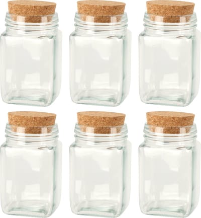 Bellatio Design Flesjes met kurk dop - set 6x - transparant - glas - 250 ml - hobby/DIY - bedankje