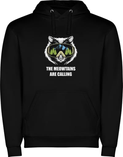Zwarte unisex hoodie met “ Kleurrijke Ski – Skien - Sneeuw – Wintersport – Snowboard – De bergen roepen “ Print Full Color Color merk Roly maat S