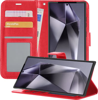 Hoesje - Geschikt voor Samsung Galaxy S24 Ultra - Luxe Bookcase - Walletcase Hoes - Portemonnee - Cover - Telefoonhoes - Rood
