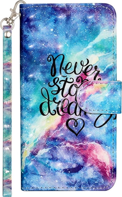 LuxeBass Boekhoesje met print geschikt voor Apple iPhone 14 - Dreaming Universe gsm hoesje - telefoonhoes - telefoonhoesjes