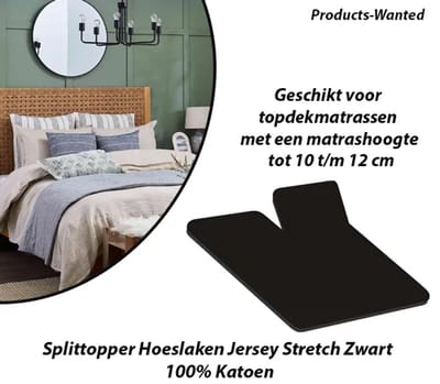 Splittopper Hoeslaken Jersey Stretch Zwart 100% Katoen 180×200/210/220