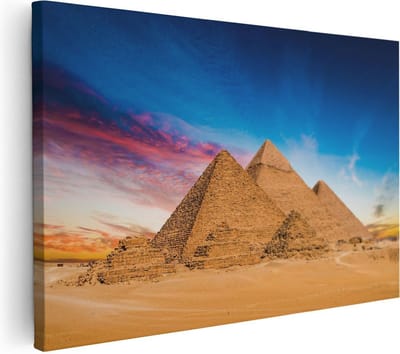 Artaza Canvas Schilderij Zonsondergang - 30x20 cm - Klein - Wanddecoratie Egypte - Muurdecoratie Piramides Gizeh - Kamer Accessoires