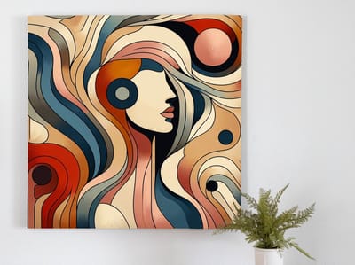 Abstract vrouw schilderij | Levendige verbeelding van de vrouwelijke essentie in abstracte vorm | Kunst - 60x60 centimeter op Dibond | Foto op Dibond
