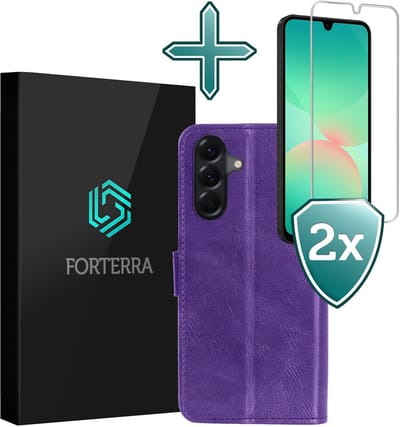 Hoesje Met 2x Screenprotector - Geschikt voor Samsung Galaxy A26 - Luxe Pasjeshouder - Flip Case - Bookcase Portemonee - Kunstleer Book Case - Flipcase Hoes - Book Cover - Walletcase - Portemonneehoes - Paars