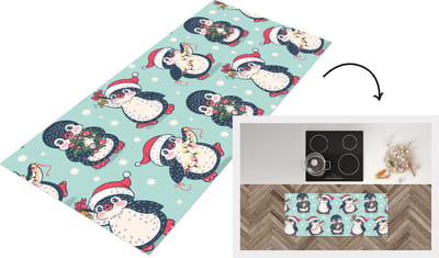 Keukenloper - Loper keuken - Pinguïn - Lichtsnoer - Kerstkrans - Patronen - 120x50 cm - Keukenloper vinyl