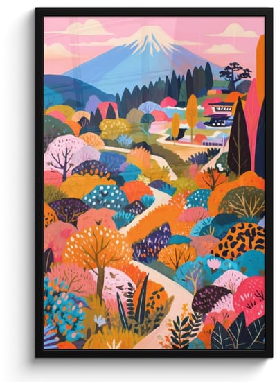 Poster in lijst - Fotolijst 60x90 cm - Posters - Witte bergtop - Modern - Kleurrijk - Posterlijst zwart - Decoratie - Wanddecoratie woonkamer - Muurdecoratie slaapkamer