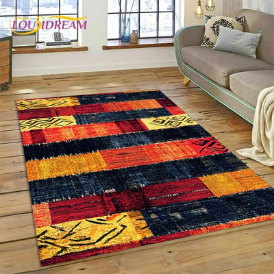 Paniers Tissés Art Floral Coloré Éthiopie 3D Tapis Mandala Tapis pour Salon Chambre Décoration Intérieure, Antidérapant pour Canapé Paillasson 120*160cm