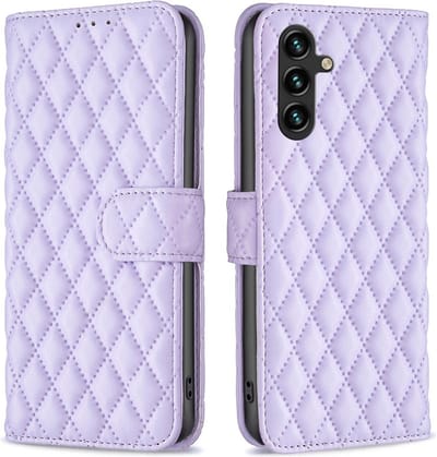 BINFEN Hoesje - Geschikt voor Samsung Galaxy A14 Hoesje - BINFEN Rhombus Book Case - Lila