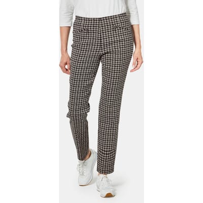 Elastische broek met tijdloze pied-de-poule - steengrijs / zwart / gedess. - Gr. 24 van Goldner Fashion