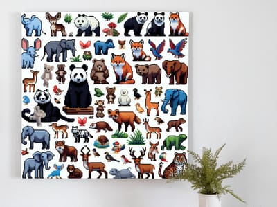 Pixel art dieren schilderij | Geometrische fauna: een kleurrijke viering van pixel art dieren | Kunst - 20x20 centimeter op Canvas | Foto op Canvas