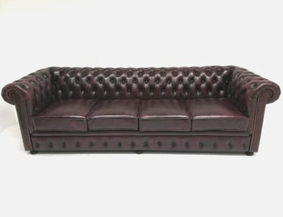 Chesterfield bank SPRINGFIELD - 4 zits met 4 kussens - Leder Burgundy (Bordo Rood)