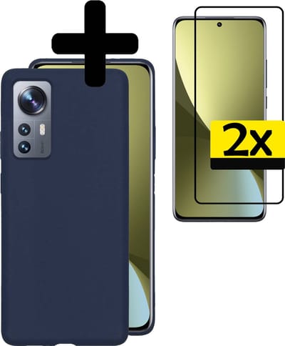 Hoesje - Met 2x Screenprotector - Geschikt voor Xiaomi 12 Pro - Sterk & Shockproof - Back Cover - Siliconen Case - Telefoon Hoes - Telefoonhoesjes - Donkerblauw