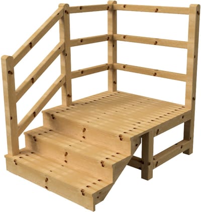 MILANO buitentrap 3 gesloten treden H54 cm - bordes L116 x B120 cm - trapleuning links - bordesleuning links en achteraan
