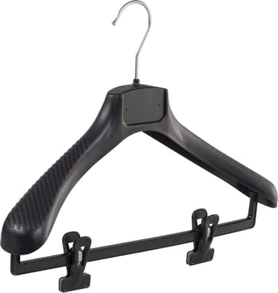De Kledinghanger Gigant - Mantelhanger - Kostuumhanger - Jassenhanger - Volwassenen - FG39 - 50 Stuks - Kunststof - Zwart - Gebogen Model - Schouderverbreding 6 cm - Anti-slip Knijpers - 39 cm - Kledinghanger - Kleerhanger - FG-Serie (FG39/BC_00/50)