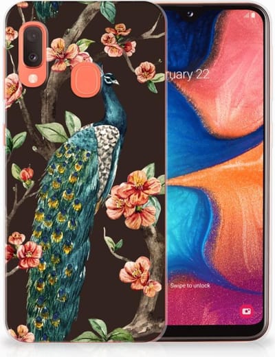 Samsung Galaxy A20e TPU Hoesje Pauw met Bloemen