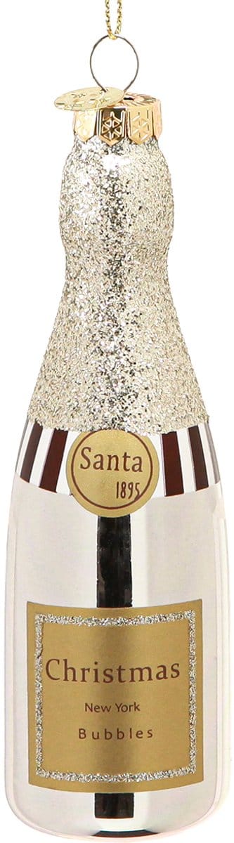 Decoris ornament glas champagnefles zilver goud  dia4.00-H12.60cm