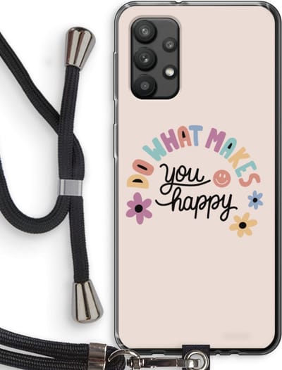Case Company® - Hoesje met koord geschikt voor Samsung Galaxy A32 4G hoesje met Koord - Happy days - Telefoonhoesje met Zwart Koord - Bescherming aan alle Kanten en Over de Schermrand