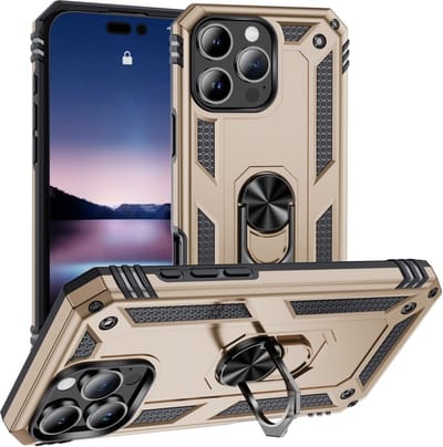 Coverup Hoesje - Geschikt voor iPhone 16 Pro Hoesje - Coverup Ring Kickstand Back Cover - Goud