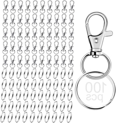 Karabijnhaak en Sleutelhanger Ringen Set voor Sieraden - 100 Stuks - Doe-het-zelf Accessoires voor Autosleutels - Zilverkleurig - Handig assortiment met 50 Karabijnhaken en 50 Sleutelhanger Ringen