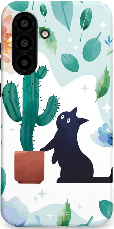 Casetastic hoesje geschikt voor Samsung Galaxy A36 / Samsung Galaxy A56 - Dubbellaagse bescherming - Cactuskat - Fashion Case - Lichtgrijs Turquoise Wit Mintgroen