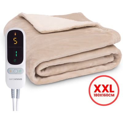 Seranova Elektrische Deken XXL - Extra Warmtedraden - Premium Model - 180x160 cm - 2 persoons Warmtedeken - Dubbelzijdig Fleece Sherpa - Crème beige