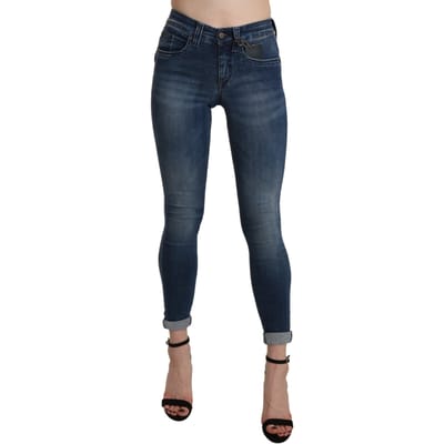 Ermanno Scervino Blauwe Gewassen Hoge Taille Skinny Cropped Katoenen Jeans