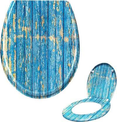 Toiletbril - WC-bril Duroplast - Badkamer Vernieuwen - Softclose Mechanisme - 45.5 x 38.5 cm - Blauw Planken
