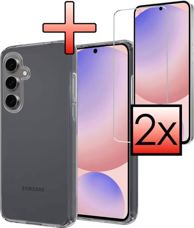 Hoesje - Met 2x Screenprotector - Geschikt voor Samsung Galaxy S24 FE - Sterk & Shockproof - Back Cover - Siliconen Case - Telefoon Hoes - Transparant