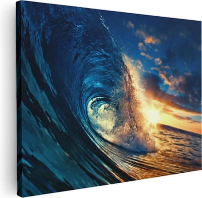 Artaza Canvas Schilderij Zonsondergang Zee - 40x30 cm - Klein - Wanddecoratie Golf - Muurdecoratie Kust - Kamer Accessoires