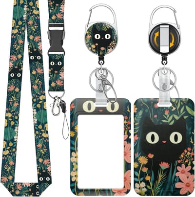 Badgehouder met Reel - Kaarthouder Lanyard - Veilig Identificeren - Intrekbaar Afneembaar - 8.6 x 5.6 cm - Gras Kat