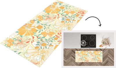 Keukenloper - Loper keuken - Bloemen - Patronen - Vlinders - 120x50 cm - Keukenloper vinyl